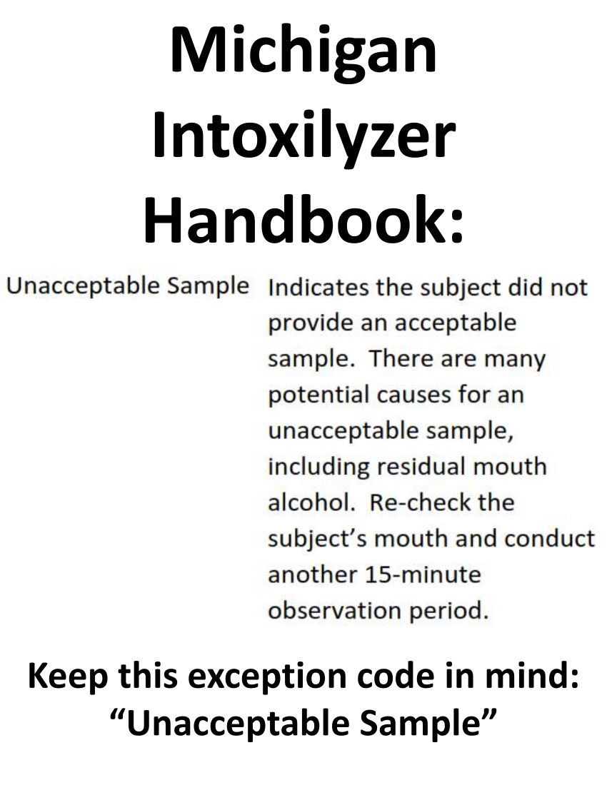 Intoxilyzer 9000 unacceptable sample exception code slide